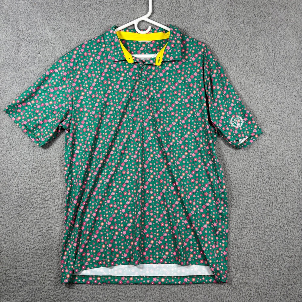 Swannies Polo Shirt Mens XL Green Floral Short Sleeve Performance Golf Top - Picture 1 of 8